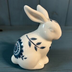 Ceramic White Rabbit with Navy Floral Accents